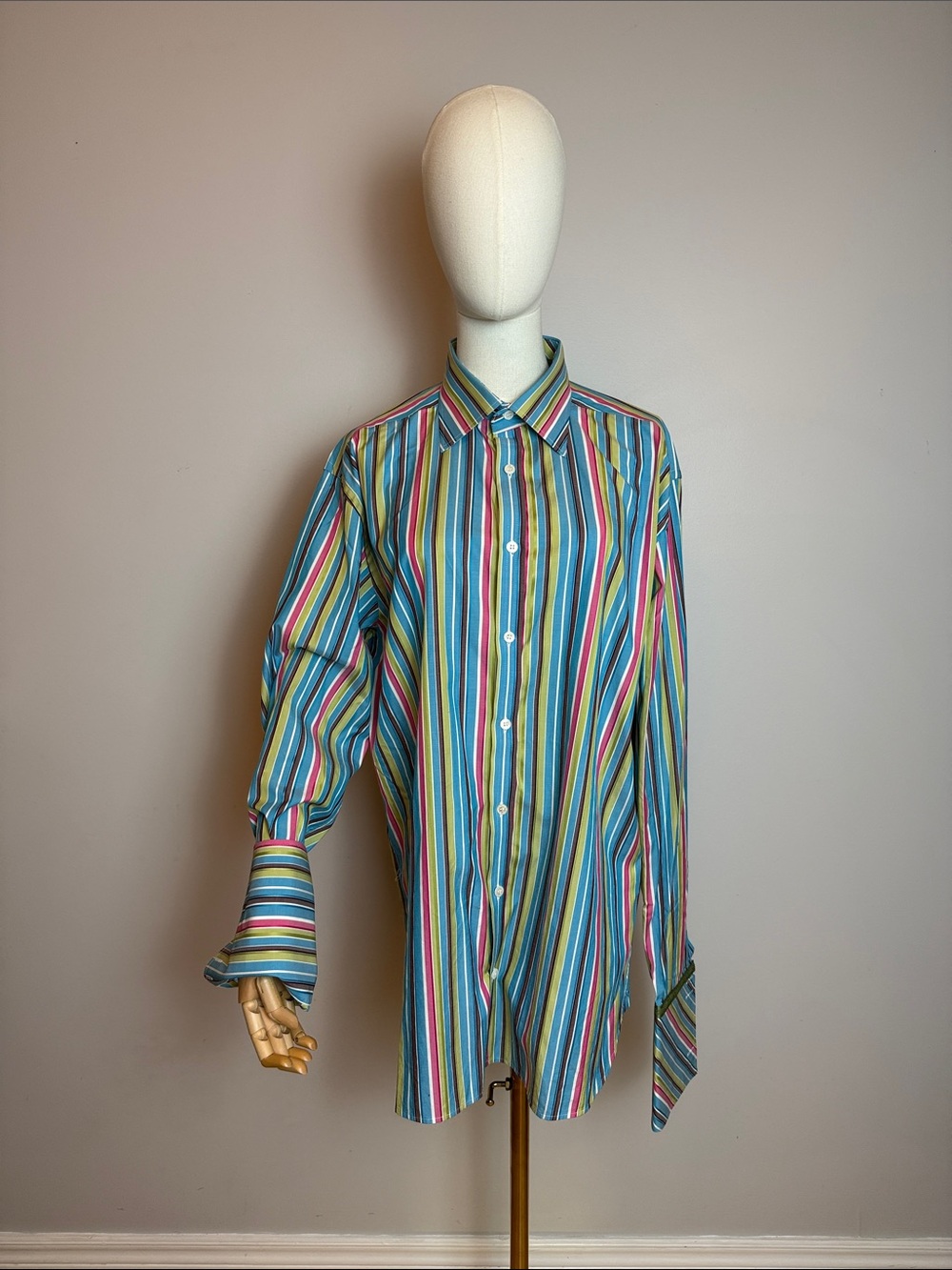 ✨Ted Baker Striped Dress Shirt Multicolor 100% Cotton French Cuffs Size L/XL✨